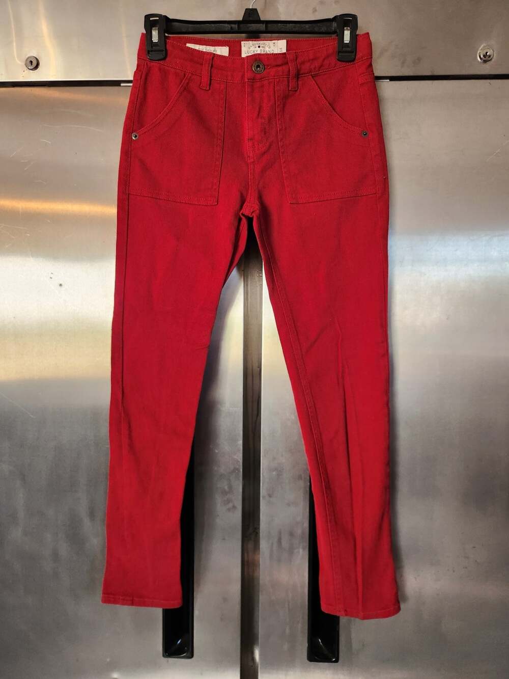 Lucky Brand Girls Zoe Skinny Jeans Size 14 Red Stretch Denim Patch Pocket Kids